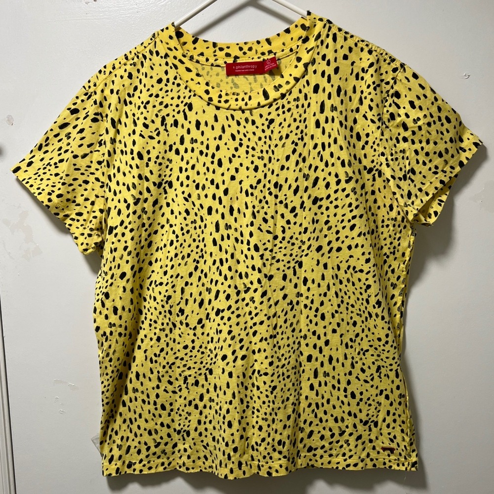 n: philanthropy Yellow Black Animal Print Short Sleeve Crew Neck T Shirt Women L